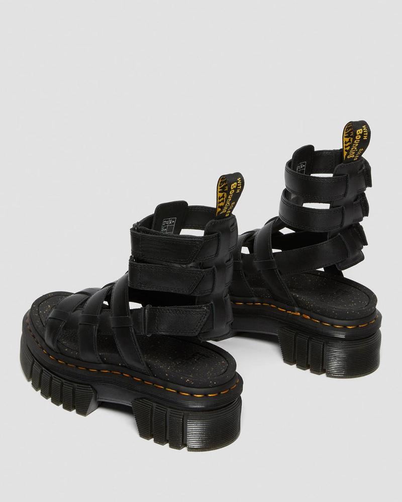 Black Women's Dr Martens Ricki Nappa Lux Leather Platform Gladiator Sandals | CA 299MQZ